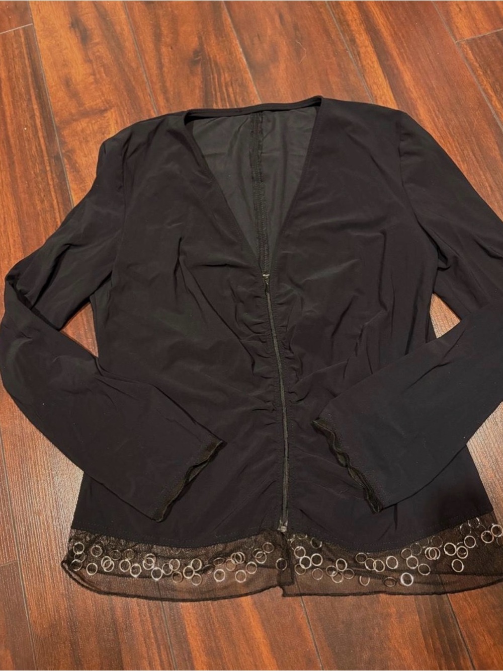 Black Women's Zip-Front Jacket with Decorative Hem